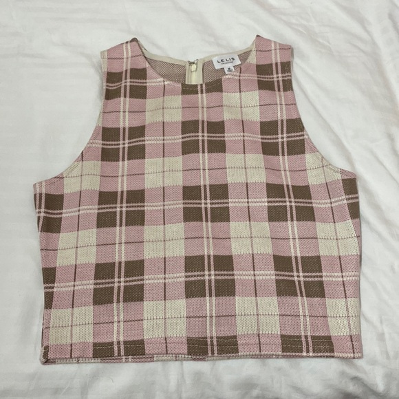 Y2K cropped knit plaid top - Picture 1 of 3